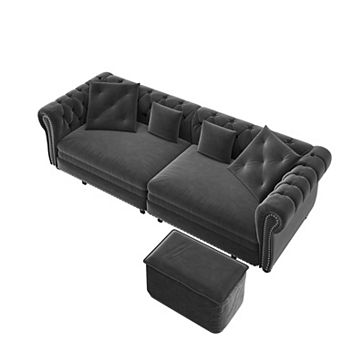 Merax Convertible Sleeper Sofa Bed Space Saving Velvet Tufted Design for Small Living Rooms