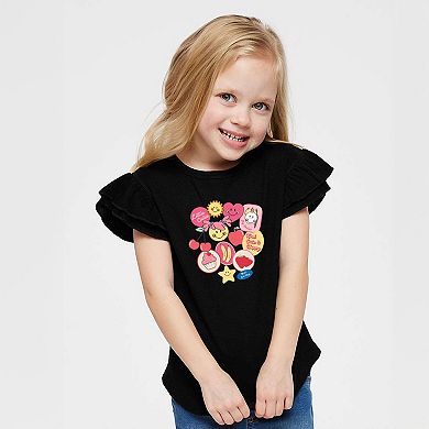 Mini Smiley Little Cutie Fruit Stickers - Flutter Sleeve Graphic T-Shirt