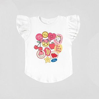 Mini Smiley Little Cutie Fruit Stickers - Flutter Sleeve Graphic T-Shirt