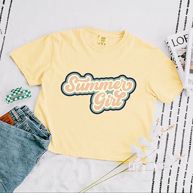 Summer Girl Retro - Women's Boxy Crop Top Graphic T-Shirt