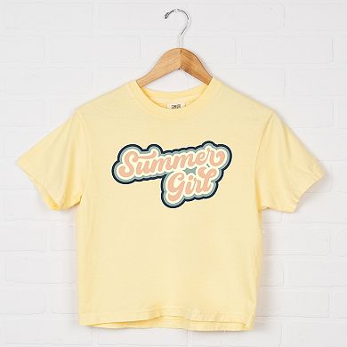 Summer Girl Retro - Women's Boxy Crop Top Graphic T-Shirt