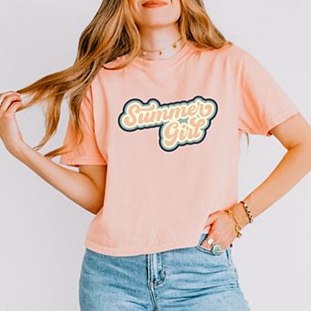 Summer Girl Retro - Women's Boxy Crop Top Graphic T-Shirt