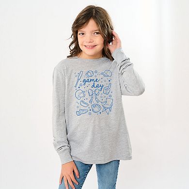 Baseball Game Day Sketched Collage - Youth Long Sleeve Graphic T-Shirt