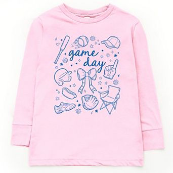 Baseball Game Day Sketched Collage - Youth Long Sleeve Graphic T-Shirt