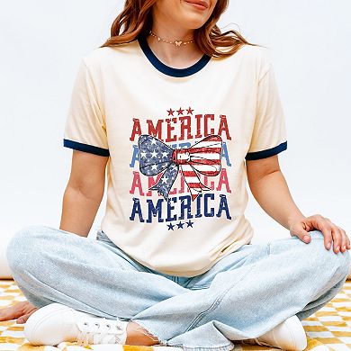 America Coquette Bow - Women's Ringer Graphic T-Shirt