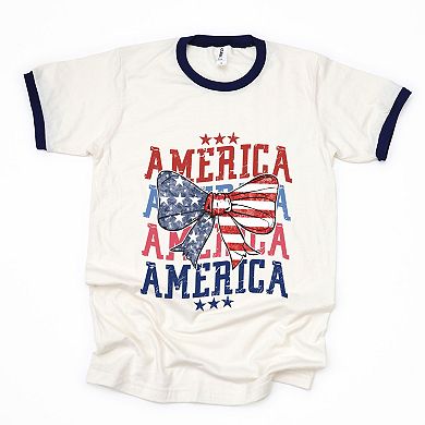 America Coquette Bow - Women's Ringer Graphic T-Shirt