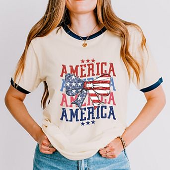 America Coquette Bow - Women's Ringer Graphic T-Shirt