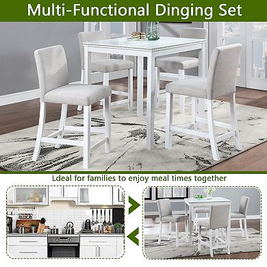 Merax 5 Piece Counter Height Table Set, Wooden Kitchen Table Set with Square Table and 4 Upholstered