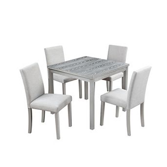 Merax 5 pc Counter Height Table Set, Wooden Kitchen Table Set with Square Table and 4 Upholstered