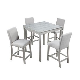 Merax 5 pc Counter Height Table Set, Wooden Kitchen Table Set with Square Table and 4 Upholstered