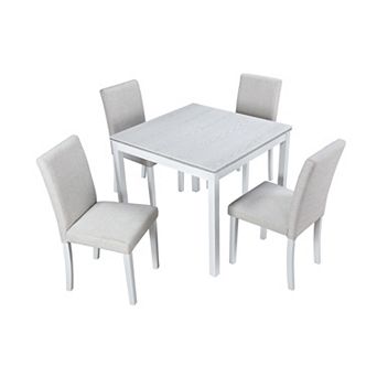 Merax 5 pc Counter Height Table Set, Wooden Kitchen Table Set with Square Table and 4 Upholstered