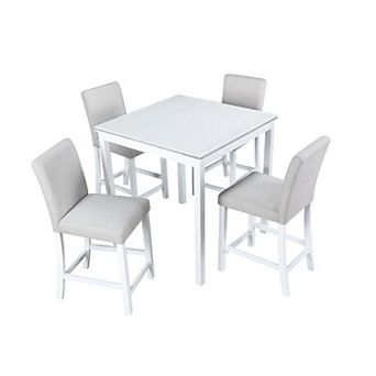 Merax 5 pc Counter Height Table Set, Wooden Kitchen Table Set with Square Table and 4 Upholstered