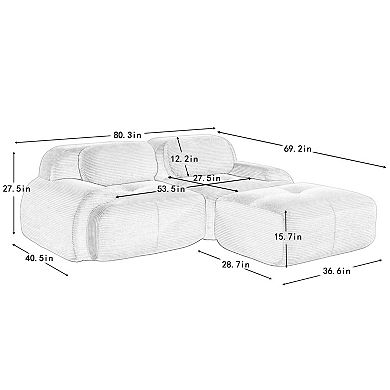 Merax Modular LShaped Sofa Soft Corduroy Fabric Sectional with Curved Armrests