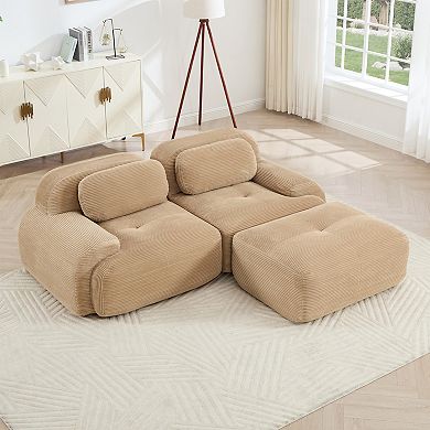 Merax Modular LShaped Sofa Soft Corduroy Fabric Sectional with Curved Armrests