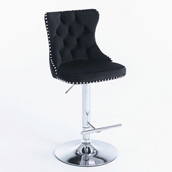 Merax Set of 2 Modern Swivel Bar Stools Velvet Upholstered with Tufted Backs