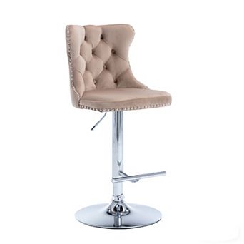 Merax Set of 2 Modern Swivel Bar Stools Velvet Upholstered with Tufted Backs