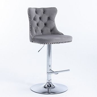 Merax Set of 2 Modern Swivel Bar Stools Velvet Upholstered with Tufted Backs