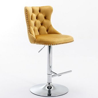 Merax Set of 2 Modern Swivel Bar Stools Velvet Upholstered with Tufted Backs