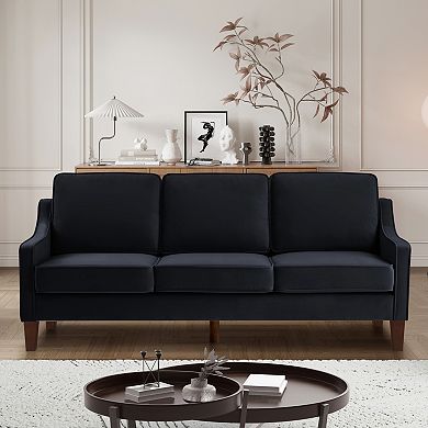 Merax 3-Seater Velvet Sofa Couch with Scooped Armrest