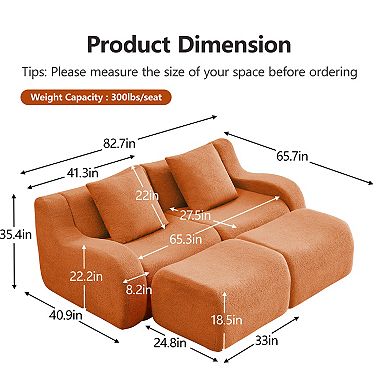 Merax Soft Teddy Fabric Boneless Sofa,Anti-Slip Design,Assembly Chaise Lounge Curved