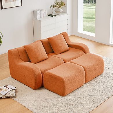 Merax Soft Teddy Fabric Boneless Sofa,Anti-Slip Design,Assembly Chaise Lounge Curved