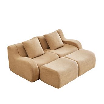 Merax Soft Teddy Fabric Boneless Sofa,Anti-Slip Design,Assembly Chaise Lounge Curved