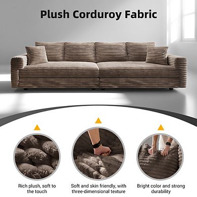 Merax 4 Seat Heavy Duty Sofa with Movable Ottoman Corduroy Modular Sectional