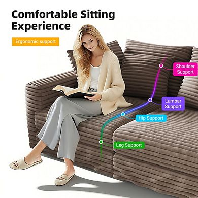 Merax 4 Seat Heavy Duty Sofa with Movable Ottoman Corduroy Modular Sectional