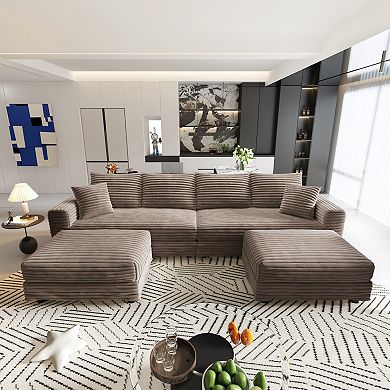 Merax 4 Seat Heavy Duty Sofa with Movable Ottoman Corduroy Modular Sectional