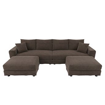 Merax 4 Seat Heavy Duty Sofa with Movable Ottoman Corduroy Modular Sectional
