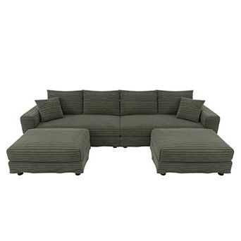 Merax 4 Seat Heavy Duty Sofa with Movable Ottoman Corduroy Modular Sectional