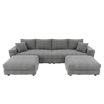Merax 4 Seat Heavy Duty Sofa with Movable Ottoman Corduroy Modular Sectional
