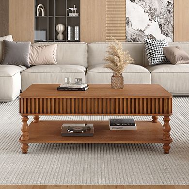Merax 47.24" Vintage Brown Solid Wood Lift Top Coffee Table