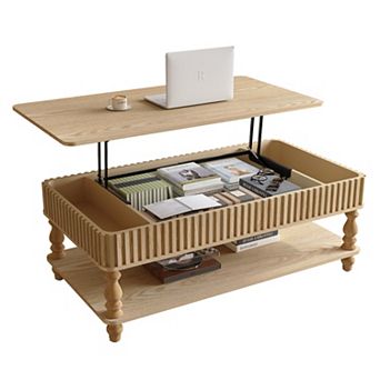 Merax 47.24" Vintage Brown Solid Wood Lift Top Coffee Table