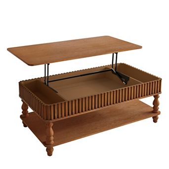 Merax 47.24" Vintage Brown Solid Wood Lift Top Coffee Table