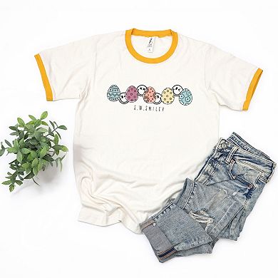 S.W.Smiley Eggs Row Outline - Women's Ringer Graphic T-Shirt