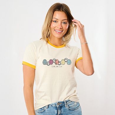 S.W.Smiley Eggs Row Outline - Women's Ringer Graphic T-Shirt