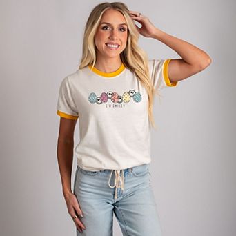 S.W.Smiley Eggs Row Outline - Women's Ringer Graphic T-Shirt