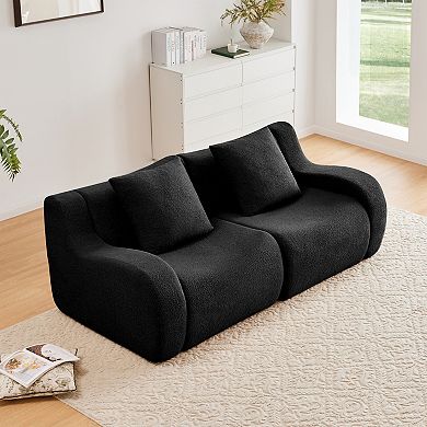 Merax Soft Teddy Fabric Boneless Sofa,No Assembly Required Streamlined Design