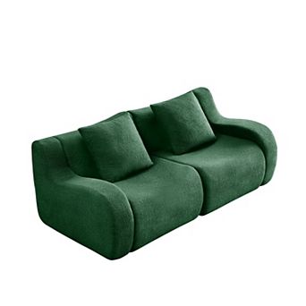 Merax Soft Teddy Fabric Boneless Sofa,No Assembly Required Streamlined Design