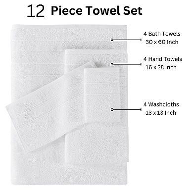 Soft & Durable Cotton Bath Towel Set - 12 Pieces