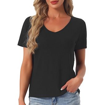Women's T Shirts Short Sleeve Basic Tee Outfits Comfy Shirts V Neck Soft Casual Summer Pajama Tops