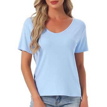 Women's T Shirts Short Sleeve Basic Tee Outfits Comfy Shirts V Neck Soft Casual Summer Pajama Tops