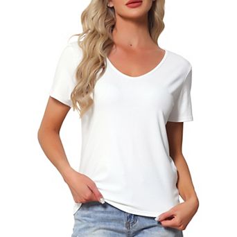 Women's T Shirts Short Sleeve Basic Tee Outfits Comfy Shirts V Neck Soft Casual Summer Pajama Tops