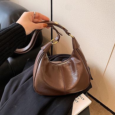Retro PU Leather Small Shoulder Bag - Adjustable Strap for Daily Use