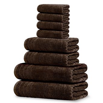 Pack of 8 Cotton Towels: 2 XL Bath, 2 Hand, 4 Washcloths - Lightweight, Quick Dry, Super Absorbent