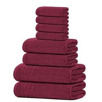Pack of 8 Cotton Towels: 2 XL Bath, 2 Hand, 4 Washcloths - Lightweight, Quick Dry, Super Absorbent