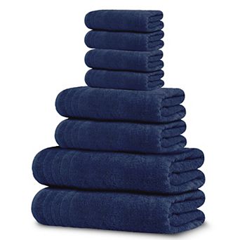Pack of 8 Cotton Towels: 2 XL Bath, 2 Hand, 4 Washcloths - Lightweight, Quick Dry, Super Absorbent