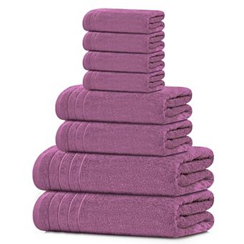Pack of 8 Cotton Towels: 2 XL Bath, 2 Hand, 4 Washcloths - Lightweight, Quick Dry, Super Absorbent