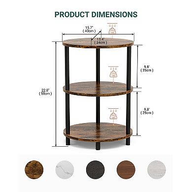 Rustic 3-Tier Round Side Table for Small Spaces - Easy Assembly